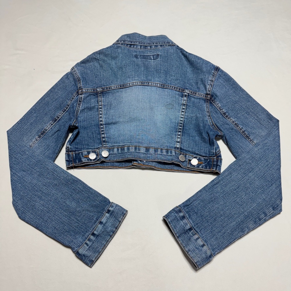 Nine Planet Womens Cropped Denim Jacket Blue Medium Wash Y2K Style Size M - Picture 7 of 7